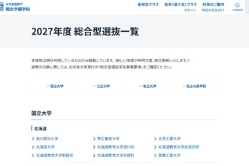 【大学受験2027】総合型選抜、国公私立大の一覧公表…駿台 画像