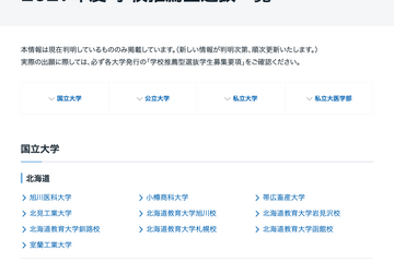 【大学受験2027】学校推薦型選抜、国公私立大の一覧公開…駿台 画像