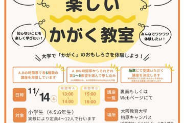 大阪教育大「楽しいかがく教室」11月、小中学生対象 画像