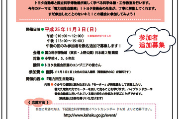 国立科学博物館とトヨタが小学生対象の科学体験・工作教室を開催 画像