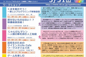 国立情報学研究所、高校生対象ワークショップなどを5月末に開催 画像