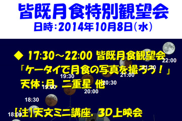 愛教大・天文台、10/8 皆既月食特別観望会、9/27 夏の星雲・星団観望会 画像