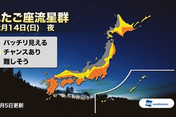 ふたご座流星群…14日夜に観測ピーク、太平洋側などで好条件 画像