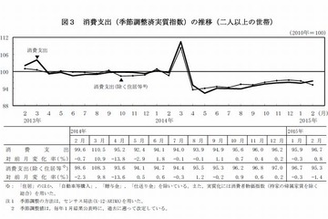 2月の消費支出は11か月連続の減少…教育費は4か月ぶり減少 画像