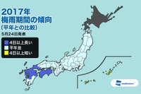 梅雨入り、全国的に平年並み…雨量は西日本などで多めの予想 画像