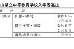 【中学受験2027】【高校受験2027】岡山県、県立中・高の入試日程を公表