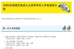 【高校受験2027】鹿児島県公立高、推薦2/2・一般3/3-4 画像