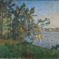 クロード・モネ《ヴェトゥイユの河岸からの眺め、ラヴァクール（夕暮れの効果）》1880年頃　油彩、キャンヴァス　120×155cm　個人蔵　Collection Privee「画像写真の無断転載を禁じます」