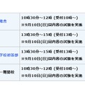 学習院大学会場での実施校と試験時間帯