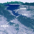「最澄」×「天台宗」→「比叡山延暦寺」！京都盆地との位置関係を確認しよう　画像出典：地理院地図3D「立体地図」