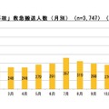 東京消防庁管内における「掃除中の事故」救急搬送人数（月別）