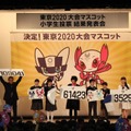 東京2020大会マスコット、候補「ア」に決定。写真は2018年2月28日、東京都品川区立豊葉の杜学園で行われた発表会のようす