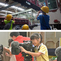 （上）阪急電鉄正雀工場の見学、（下）ケーブルテレビの番組制作体験（過去のようす）