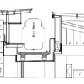 「幕張新駅」中央部の断面図。上り線が高架上、下り線が地上に位置する変則的な構内。