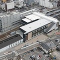諫早駅の建設状況（8月時点）。