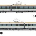 リニューアル8000系の編成イメージ。1～5号車がおもに『しおかぜ』に充当されるL編成、6～8号車がおもに『いしづち』に充当されるS編成で、宇多津駅（香川県宇多津町）で分割併合される。