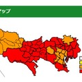 都内のインフルエンザ流行分布マップ