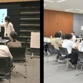 過去開催時のようす、左：アンリツの技術説明、右：女性技術者との交流会