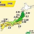 2015年春のスギ花粉飛散開始予測　前線図