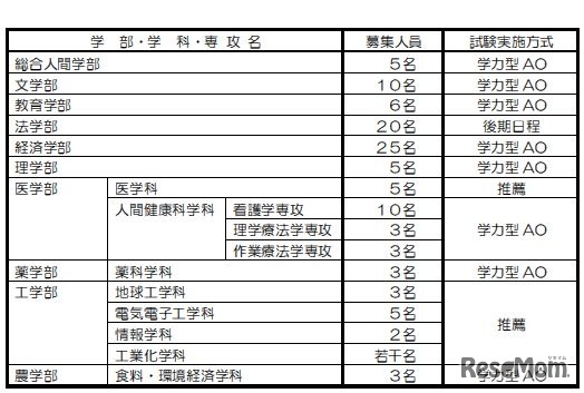 募集人員と試験実施方式