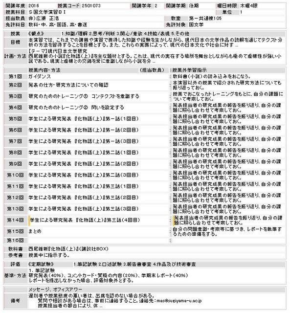 愛知教育大学が公開しているシラバス