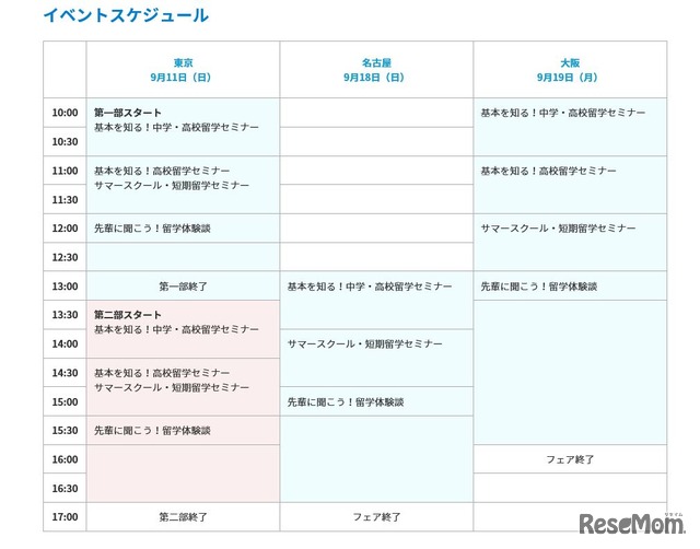 ICC「中学・高校留学フェア2016」スケジュール