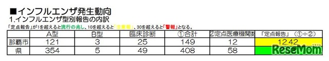 沖縄県と那覇市のインフルエンザ型別報告の内訳 （那覇市感染症週報）