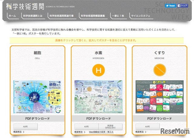 科学技術週間「一家に1枚」　提供ポスター一覧の一部