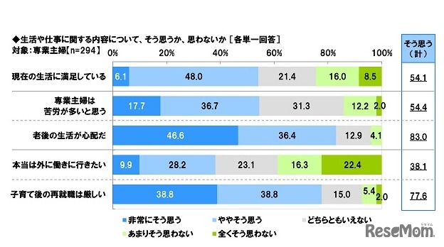 仕事や生活に関する内容について（専業主婦対象）