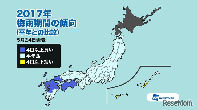 2017年梅雨期間の傾向（平年との比較）