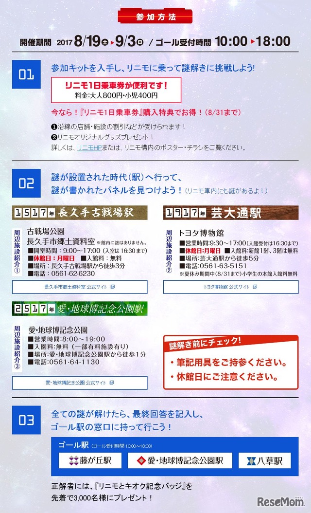 愛知県「リニモとキオク」リニモ沿線リアル謎解きゲーム　参加方法