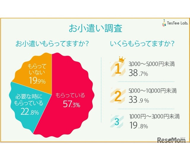 「若年層調査のTesTee（テスティー）調べ：お小遣いの有無と金額