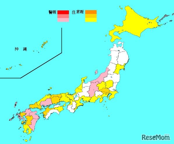 全国のインフルエンザ流行レベルマップ