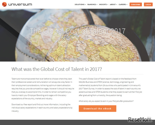 Universum Global「The Global Cost of Talent 2017」