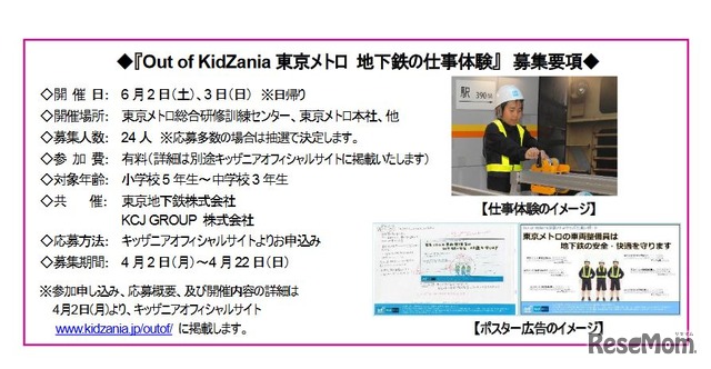Out of KidZania 東京メトロ 地下鉄の仕事体験　募集要項