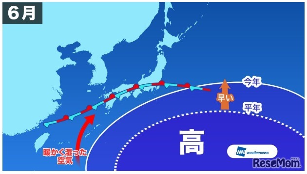 2018年の梅雨の天気図イメージ