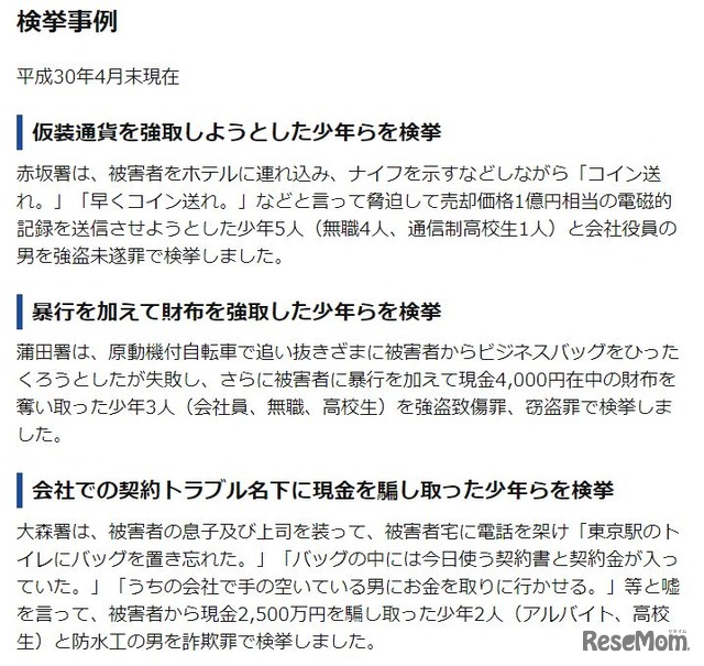 検挙事例（平成30年4月末現在・一部）