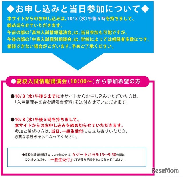 申込みと当日参加について