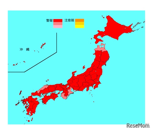 インフルエンザ流行レベルマップ（2019年2月4日～2月10日）