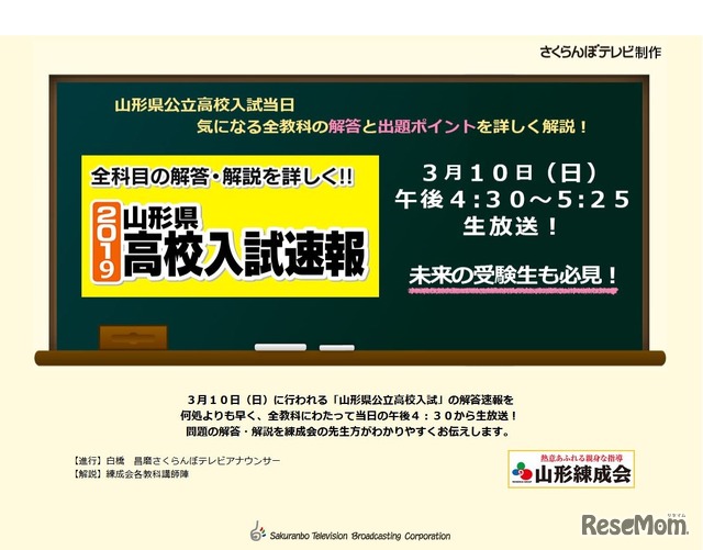 さくらんぼテレビ「山形県高校入試速報」