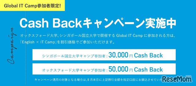 Global IT Camp参加者限定「Cash Backキャンペーン」