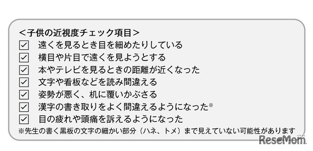 子どもの近視度チェック項目