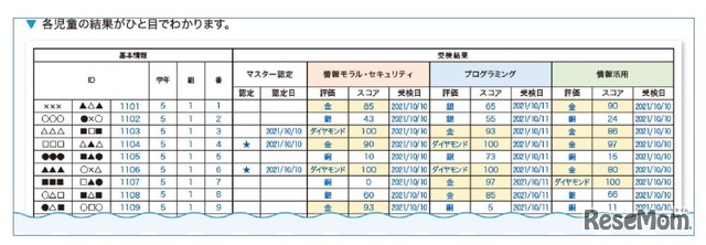 教師・団体主催者用の結果例（現在開発中のものであるため、実際のものとは異なる場合がある）