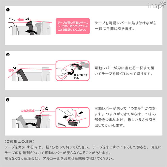 端が折れるテープカッター＜TUMAN de HAL＞（つまんではる）使用方法