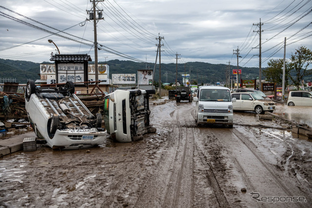 台風19号の被災地（10月14日、長野県）