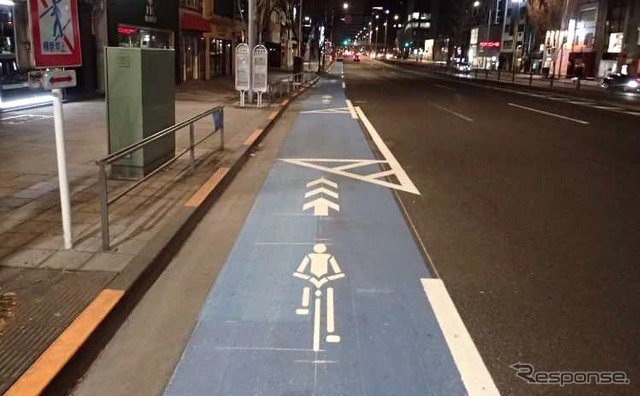 自転車専用通行帯の整備状況（東京、青山通り）