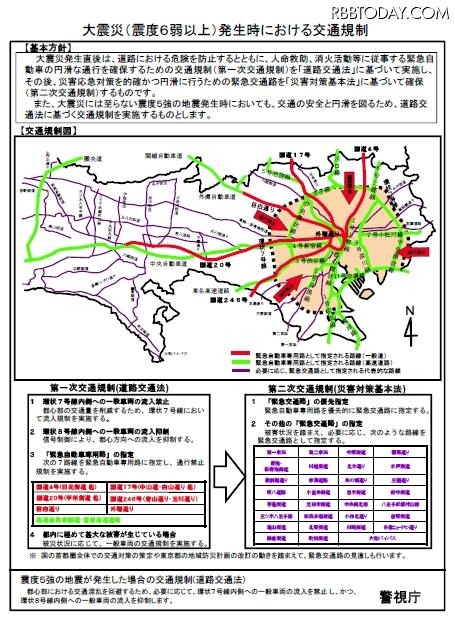 チラシ「大震災（震度6弱以上）発生時における交通規制」