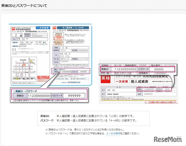 英検IDとパスワードの記載場所