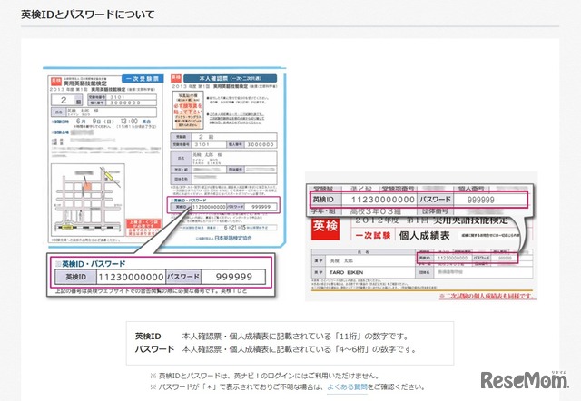 英検IDとパスワードの記載場所