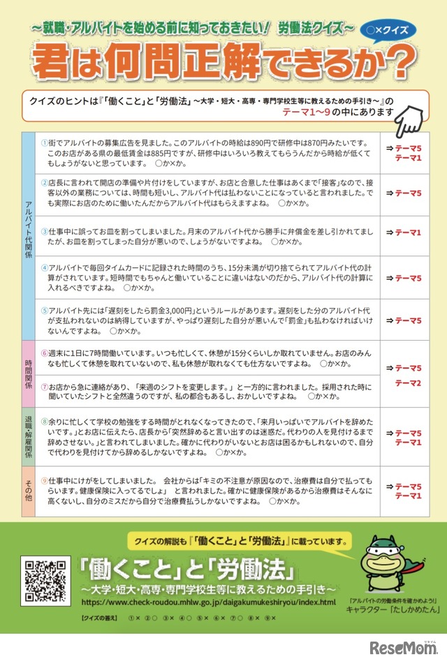 就職・アルバイトを始める前に知っておきたい！労働法クイズ